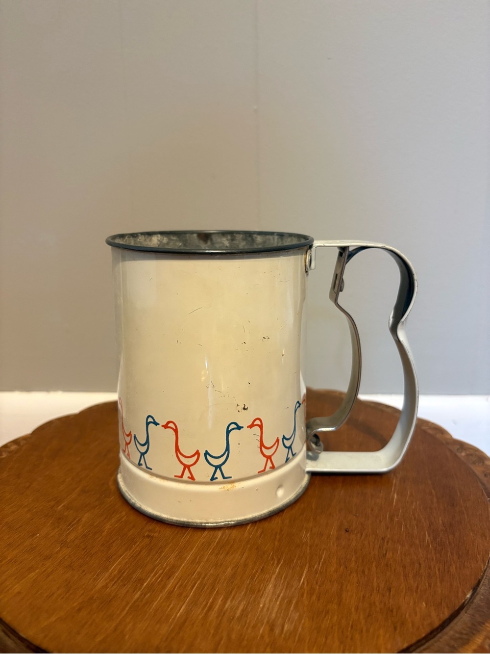 Vintage Androck Flour Sifter Geese Ducks Red and Blue MCM